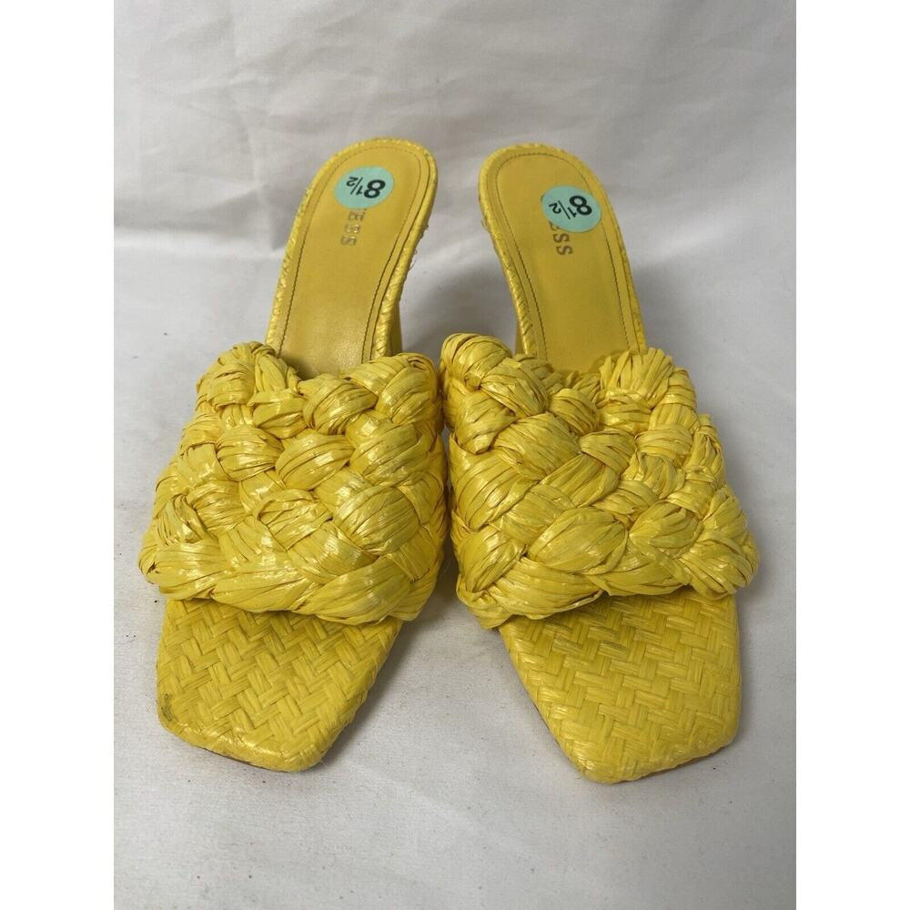 Guess Women's Byanna Heels Yellow Woven Square Toe Stiletto Size 8.5